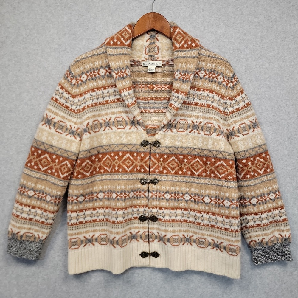 Telluride Clothing Co Wool Fair Isle Shawl Collar Apres Ski Cardigan Sweater XL